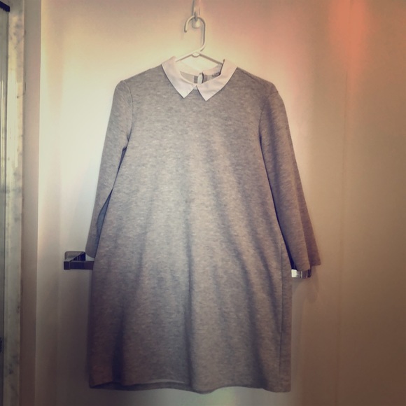 Grey Zara sweater dress, size Medium, white collar